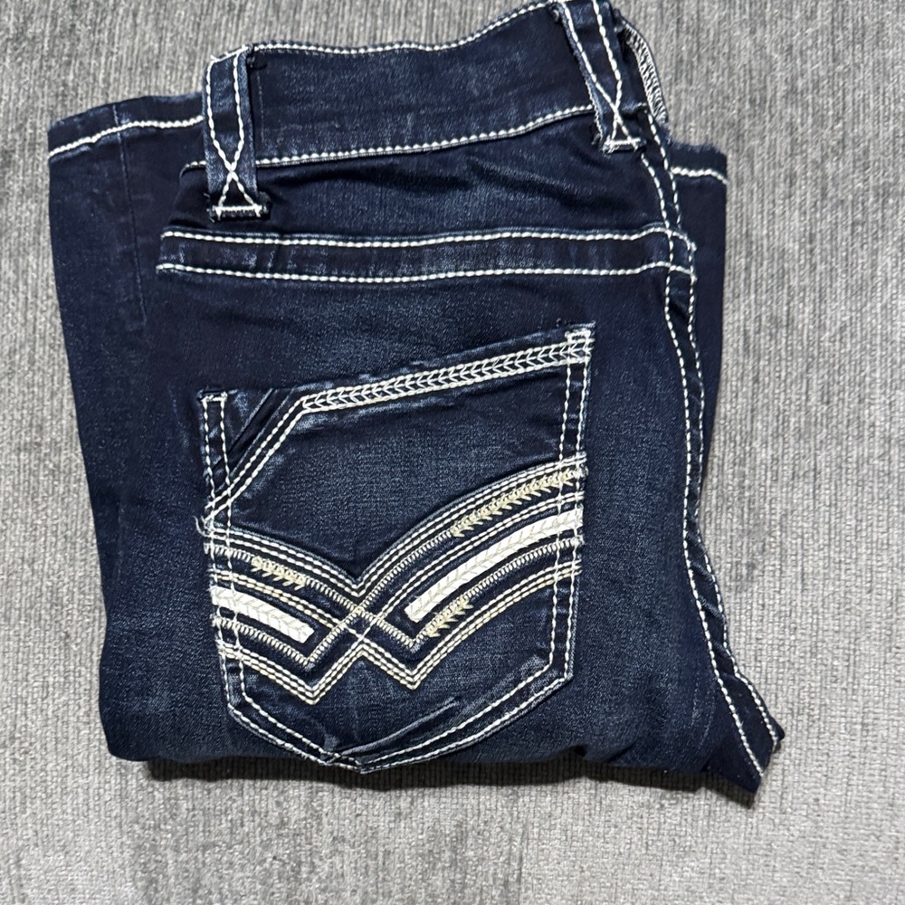 Buckle Dark Blue Women's Jeans with White Stitching
